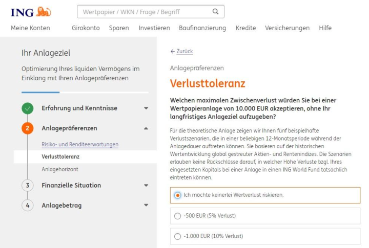 ING: Digitale Anlageberatung Fragebogen
