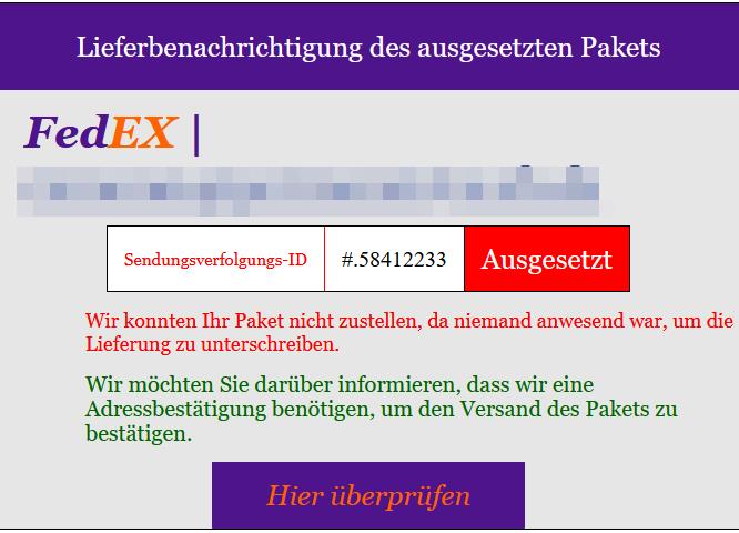 Wir konnten Ihr Paket nicht zustellen, da niemand anwesend war, um die Lieferung zu unterschreiben.
