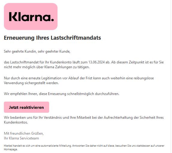  Erforderliche Erneuerung Ihres Lastschriftmandats [ID: 65002]