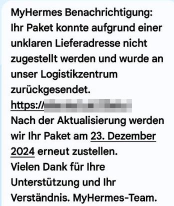Ihr Paket konnte aufgrund einer unklaren Lieferadresse nicht zugestellt werden.
