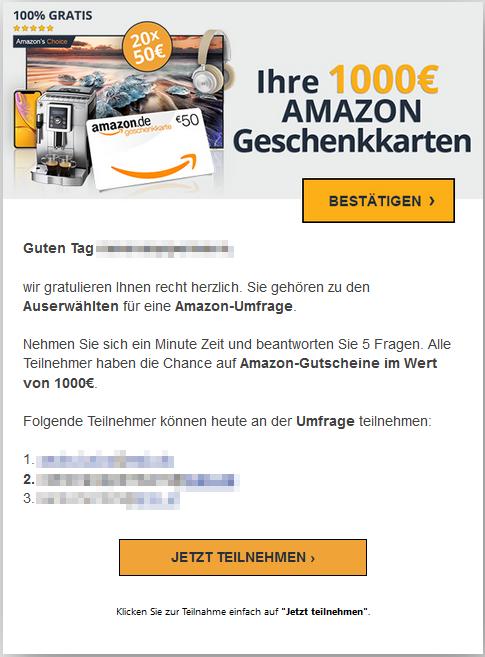 Wir gratulieren Ihnen recht herzlich. Sie gehören zu den Auserwählten für eine Amazon-Umfrage