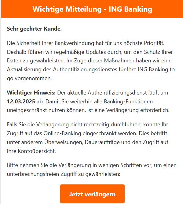 Letzte Erinnerung: Aktualisieren Sie jetzt Ihren ING Zugang