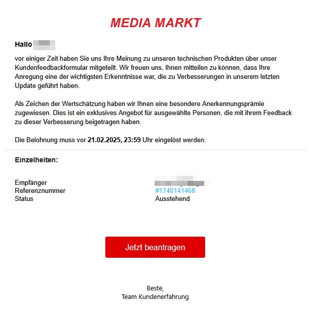 Als Zeichen der Wertschätzung haben wir Ihnen eine besondere Anerkennungsprämie zugewiesen.