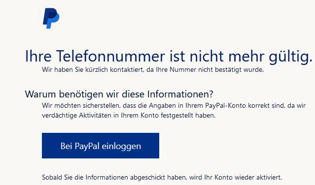  Ihre Telefonnummer ist nicht mehr gültig
