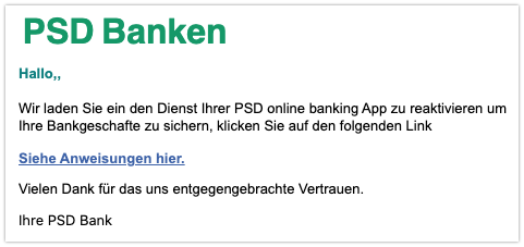 Sie sollen die PSD Onlinebanking-App reaktivieren
