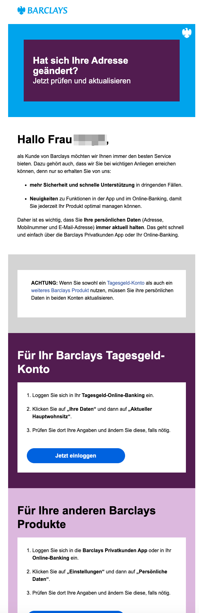 Echte Mail von Barclays.