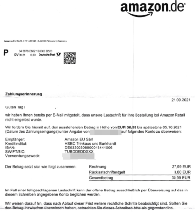 Mahnung von Amazon