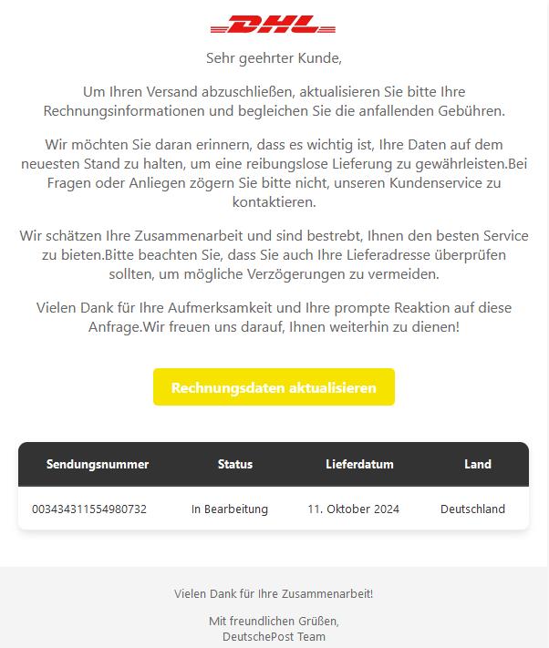 Um Ihren Versand abzuschließen, aktualisieren Sie bitte Ihre Rechnungsinformationen.