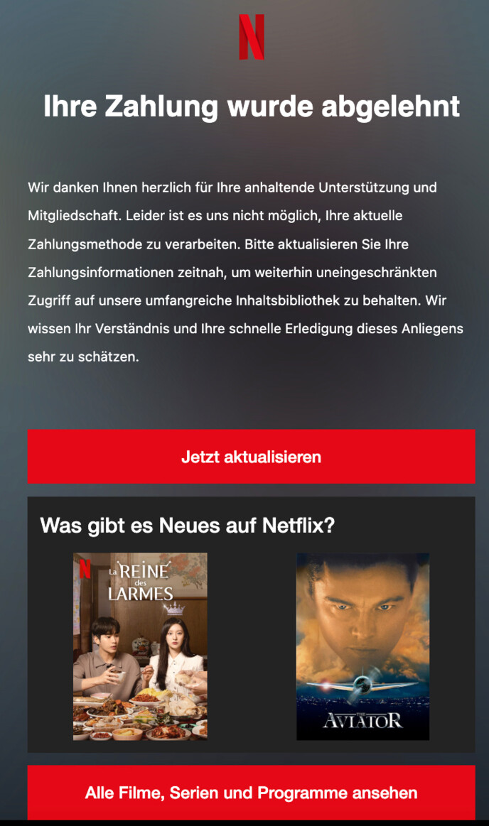 Ihre Zahlung wurde abgelehnt.