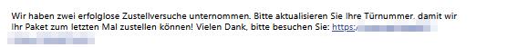 Bitte aktualisieren Sie Ihre Türnummer.