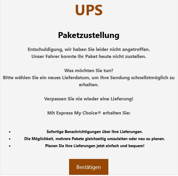 Aktuell Vorsicht PhishingMails im Namen von UPS