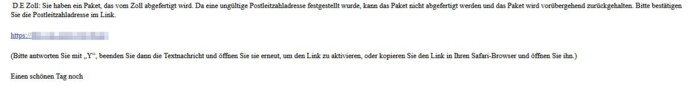 (Bitte antworten Sie mit „Y“, beenden Sie dann die Textnachricht und öffnen Sie sie erneut, um den Link zu aktivieren, oder kopieren Sie den Link in Ihren Safari-Browser und öffnen Sie ihn.)


