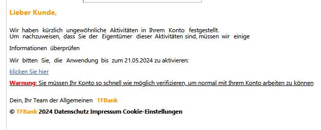 WARNEN : Aktualisieren Sie Ihr Konto