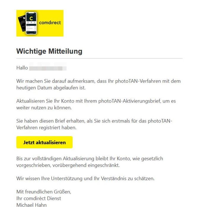 Wichtige Information: Aktualisieren Sie Ihr photoTAN-Verfahren