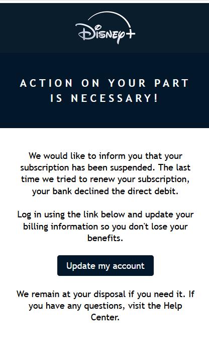 Vorsicht: Phishing-Mails von Disney+ im Umlauf!