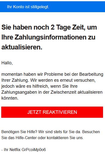 Bitte aktualisieren Sie Ihre Zahlungsinformationen.