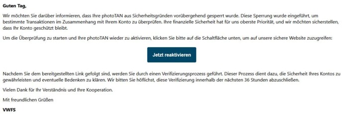 Wichtig: Ihre photoTAN ist vorübergehend ausgesetzt