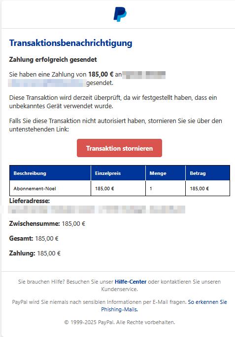 Zahlung erfolgreich gesendet.