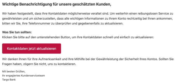 Sie sollen Ihre Kontaktdaten aktualisieren.
