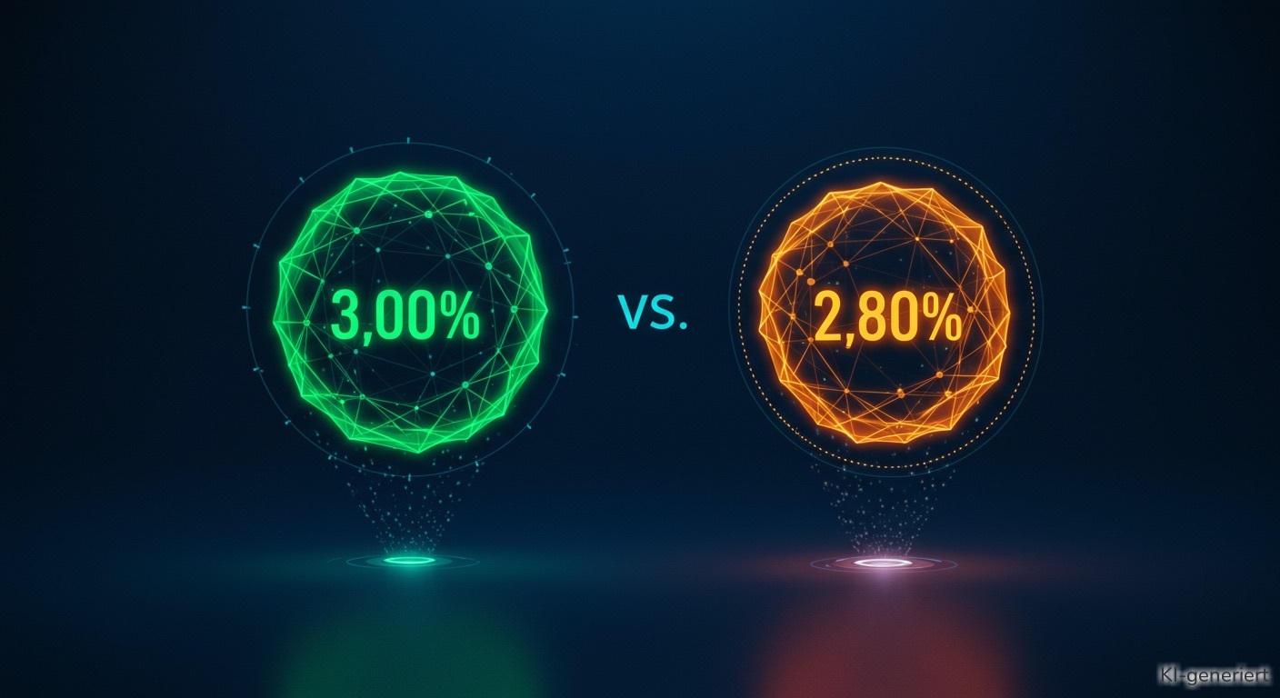 Tagesgeld mit 3,00 Prozent gegen Tagesgeld mit 2,80 Prozent.