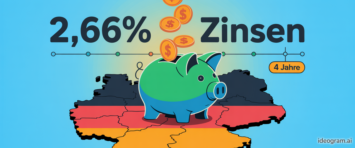 Festgeld mit 4 Jahren Laufzeit und 2,66 % Zinsen aus Deutschland.