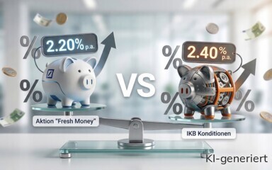 Wir vergleichen das Festgeld der Deutschen Bank mit dem der IKB bei 12 Monaten Laufzeit.