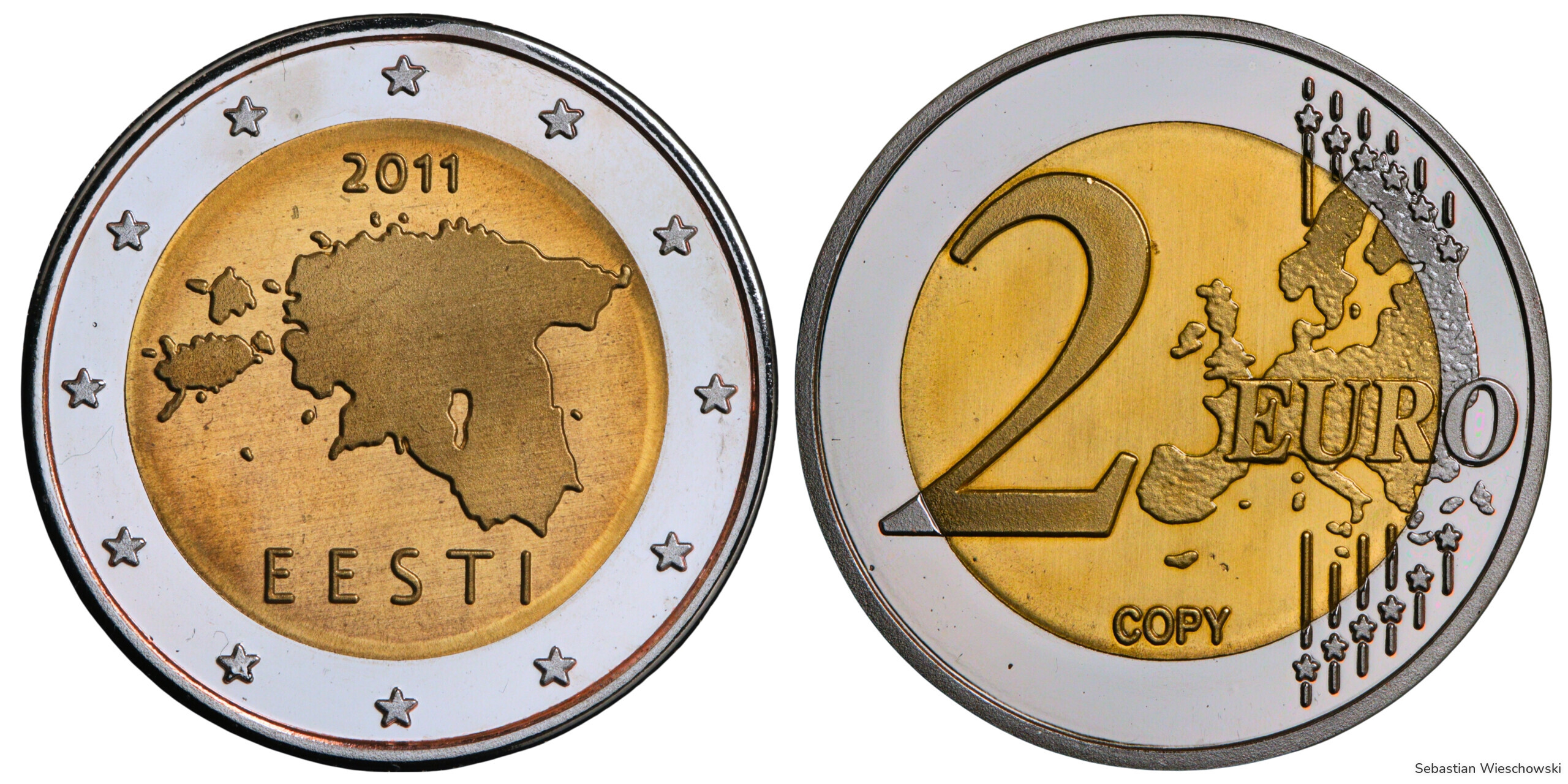 Eine gefälschte 2-Euro-Münze aus Estland.