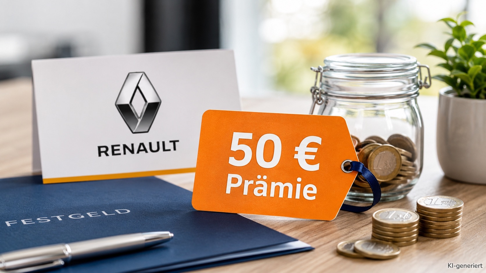 Die Renault Bank zahlt beim Festgeld in der Sommeraktion 2026 bis zu 50 Euro Prämie.
