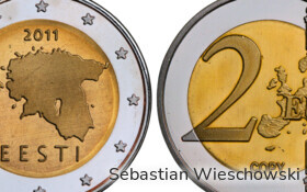 Eine gefälschte 2-Euro-Münze aus Estland.