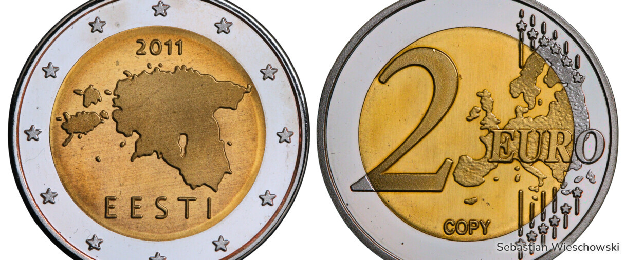 Eine gefälschte 2-Euro-Münze aus Estland.