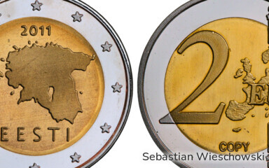 Eine gefälschte 2-Euro-Münze aus Estland.
