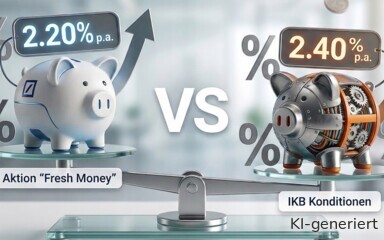Wir vergleichen das Festgeld der Deutschen Bank mit dem der IKB bei 12 Monaten Laufzeit.