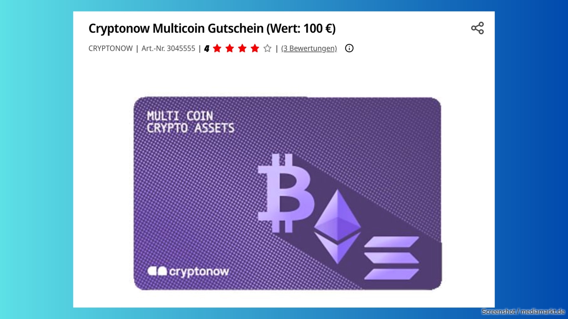 MediaMarkt und Saturn verkaufen Gutscheinkarten von Cryptonow