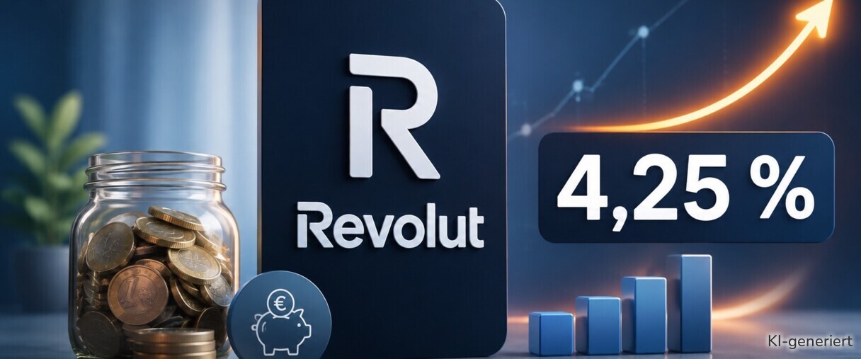 Revolut zahlt 4,25 % Zinsen auf das Tagesgeld.