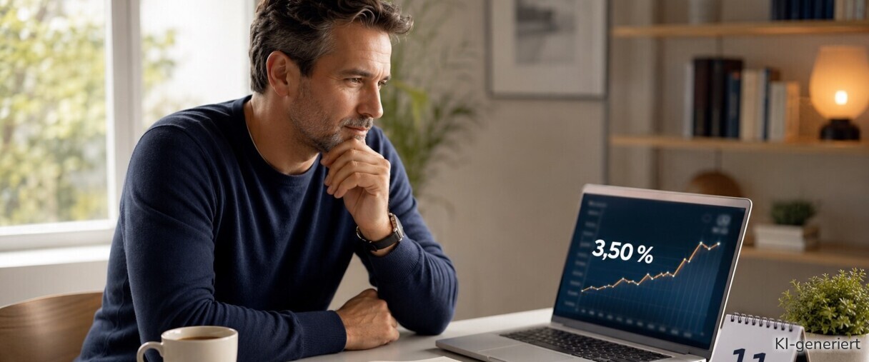Ein Mann sitzt nachdenklich vor seinem Laptop.