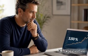 Ein Mann sitzt nachdenklich vor seinem Laptop.