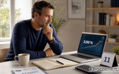 Ein Mann sitzt nachdenklich vor seinem Laptop.