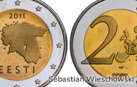 Eine gefälschte 2-Euro-Münze aus Estland.